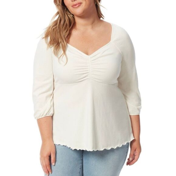 NWT Jessica Simpson 2X Plus Size Ivory Trendy Moriah Ruched 3/4-Sleeve Top - Picture 1 of 12